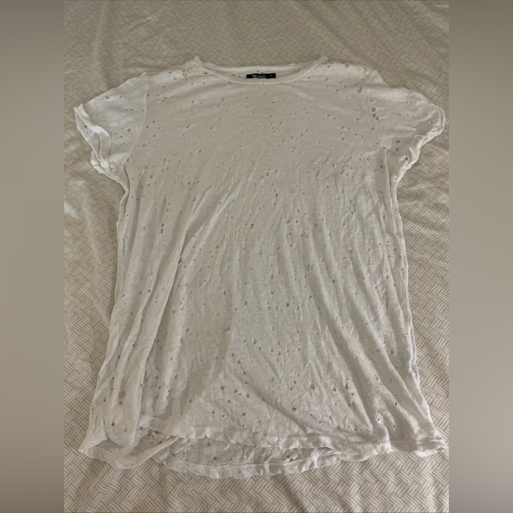 Michael Lauren White/Ivory Distressed Tee Shirt Size M Short Sleeve Lightweight
